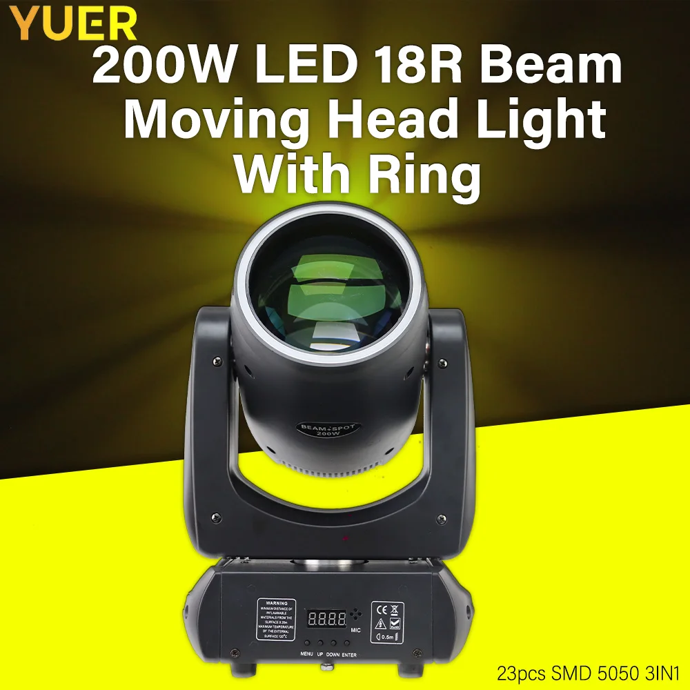 

200W LED Beam Strobe Moving Head Light With Ring 14 Patterns 18 Rotating Prism DMX Stage Lighting Effect Disco DJ Bar Club Party