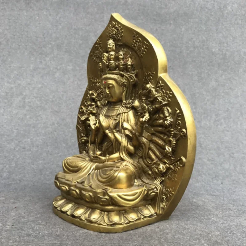 Antique Copper Thousand Handed Guanyin Bodhisattva Buddha Ornament Home Buddha Hall Desktop Offering Feng Shui Auspicious Decor