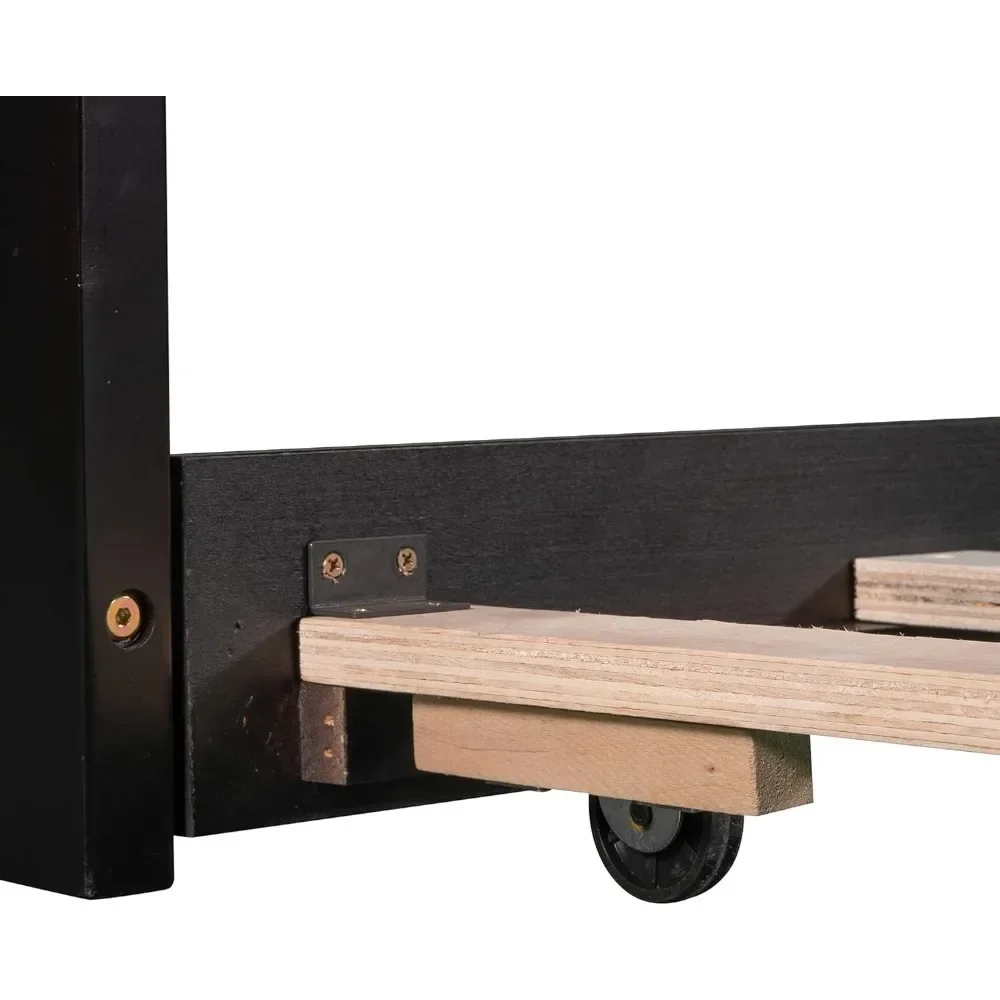 Cadre de lit d'angle double en forme de L avec portes de rangement, connecté au bureau intégré, cadre de lit à plateforme double en bois avec roulettes