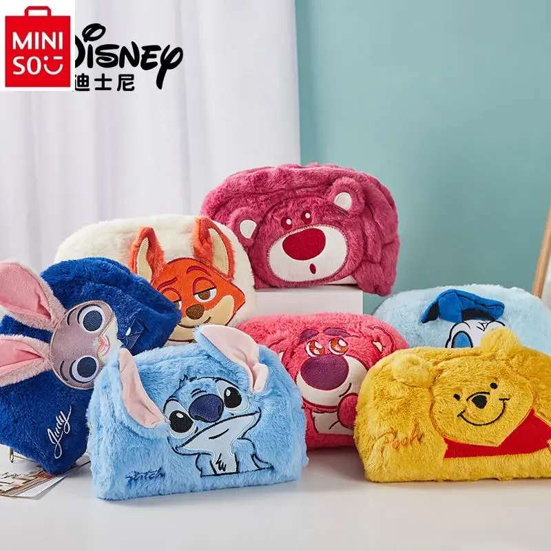 

MINISO Disney Winnie the Pooh Cartoon Anime Makeup Bag for Women, High Quality Plush and Adorable Multi functional Storage Bag