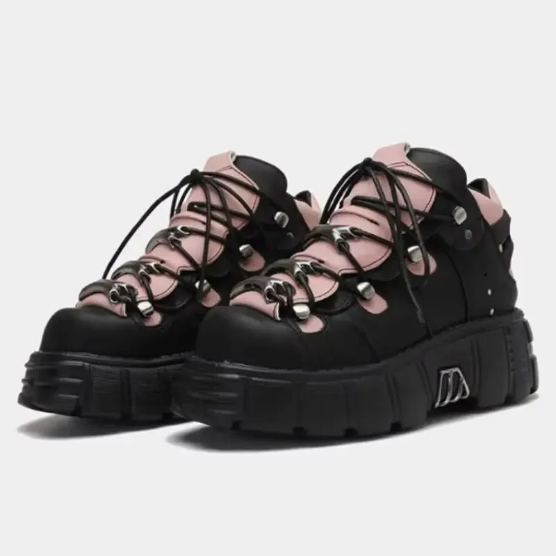 

2025 Spring Autumn Fashion Women Boots New Rock Shoes Retro Punk Small Leather Shoes Women's Metal Thick Soled Casual Shoes
