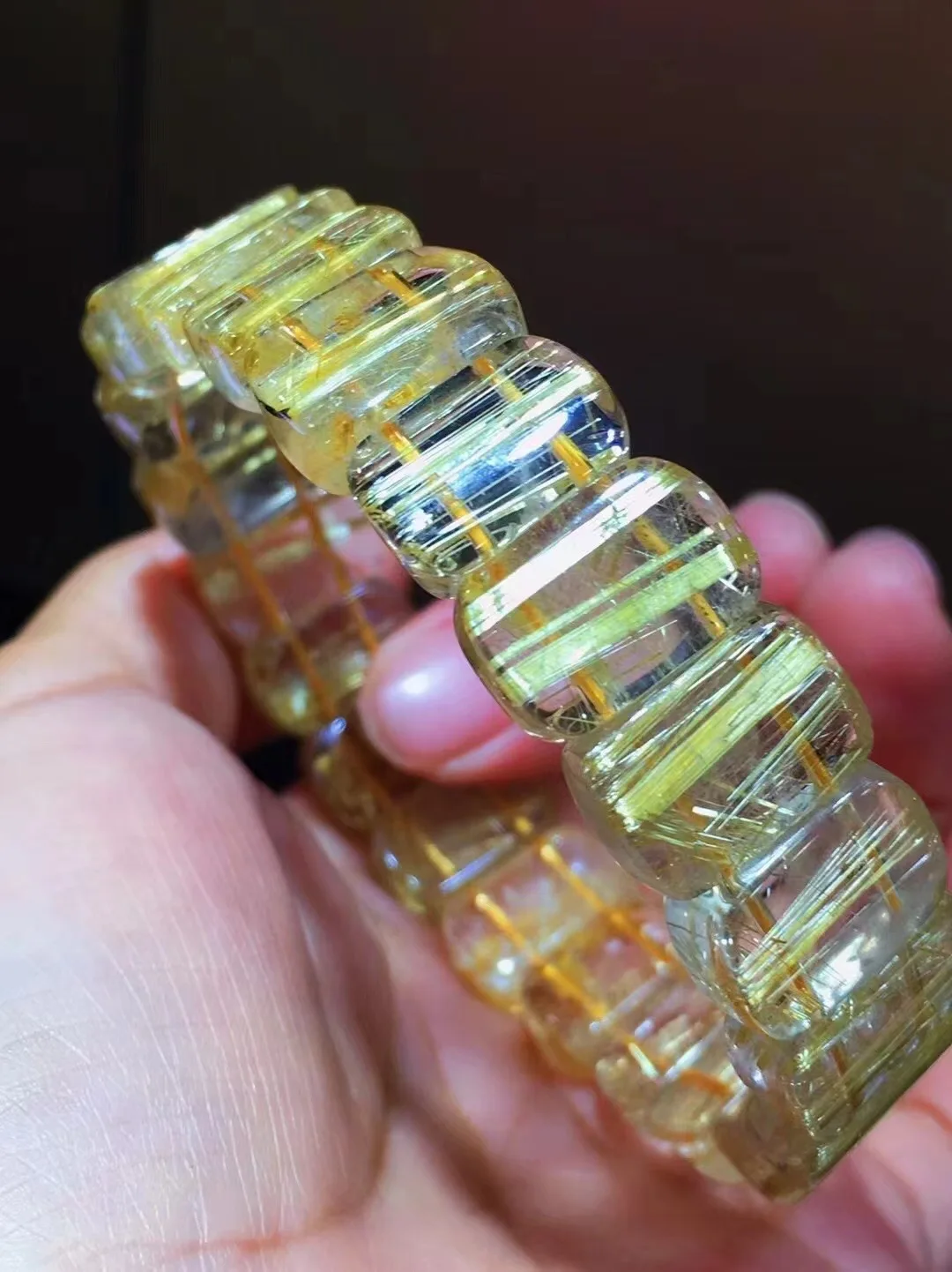 15mm Natural Gold Rutilated Quartz Bracelet Jewelry For Women Lady Men Wealth Gift Healing Crystal Stone Beads Bangle AAAAA