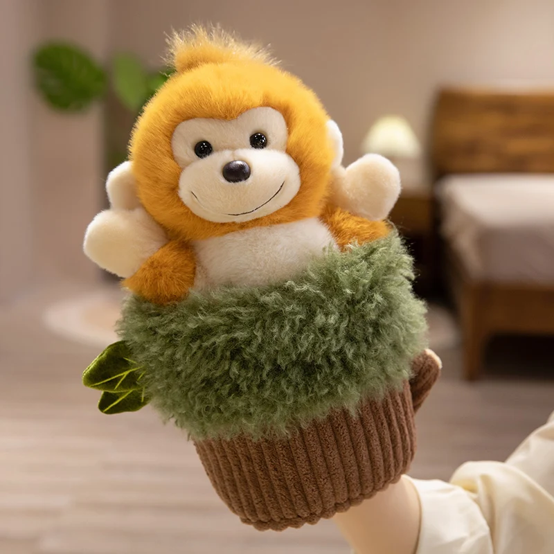 30 cm Cartoon Kawaii Animale Burattino a mano Ceppo combinato con procione Pappagallo Panda Scimmia Peluche Decorazioni per la casa Regalo per i bambini