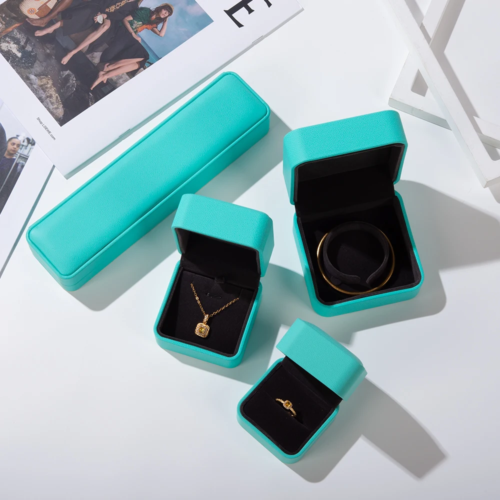 New round corner PU jewelry box ring earrings necklace storage box display jewelry jewelry high-grade leather packaging