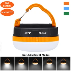 Lampe de tente à absorption magnétique, lanterne de camping en plein air, lampe de face LED, lampes de poche 180 lumens, 5 modes, étanche, lumière de leçon