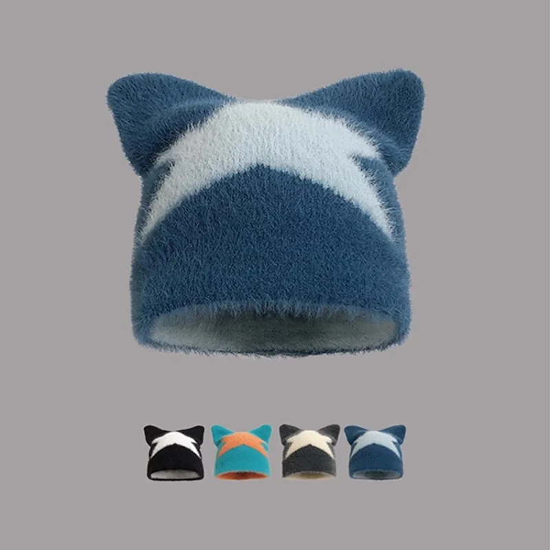 Autumn and Winter New Five-pointed Star Bow Adult Wool Hat, Sweet and Spicy Cat Ears Warm Men's and Women's Hats