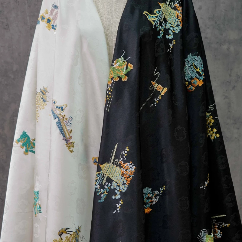 Kirin Pagoda Jacquard Fabric Chinese Style Hanfu Tang Suit Vest Yarn Dyed Song Dynasty Embroidery Cultural Textile