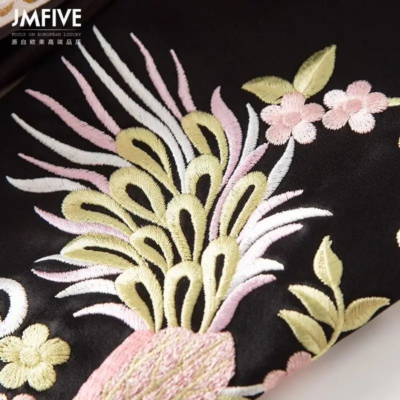 الأزهار المطرزة السترة المرأة طويلة الأكمام بلوزات فضفاضة غير رسمية النمط الصيني الرجعية مشبك القمم