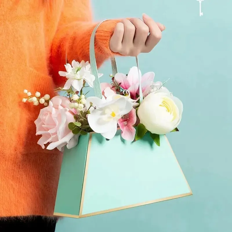 Wedding Party Valentine\'S Day Rose Flower Gift Box Carry Bag Flower Box Portable Flower Bouquets Packaging Box Basket Storage