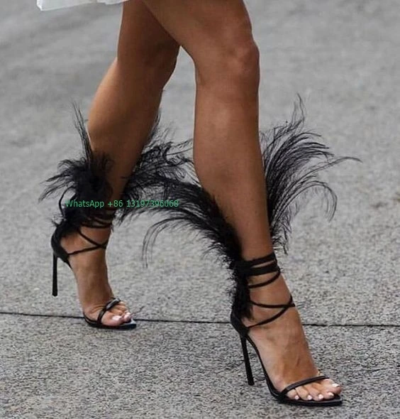 Designer heels fashion with feathers