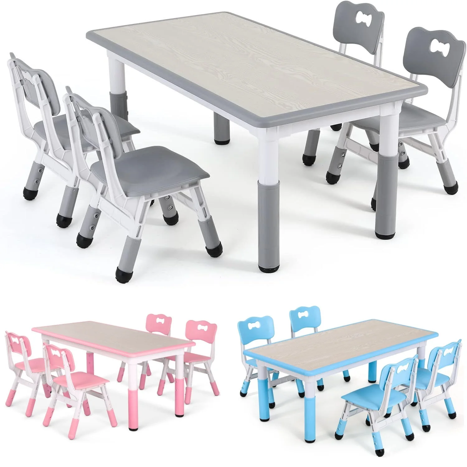 Kids Table and 4 Chairs Set Height Adjustable Toddler Multi-Activity Table Set Study Write, Play for Kids Child Table and Chair