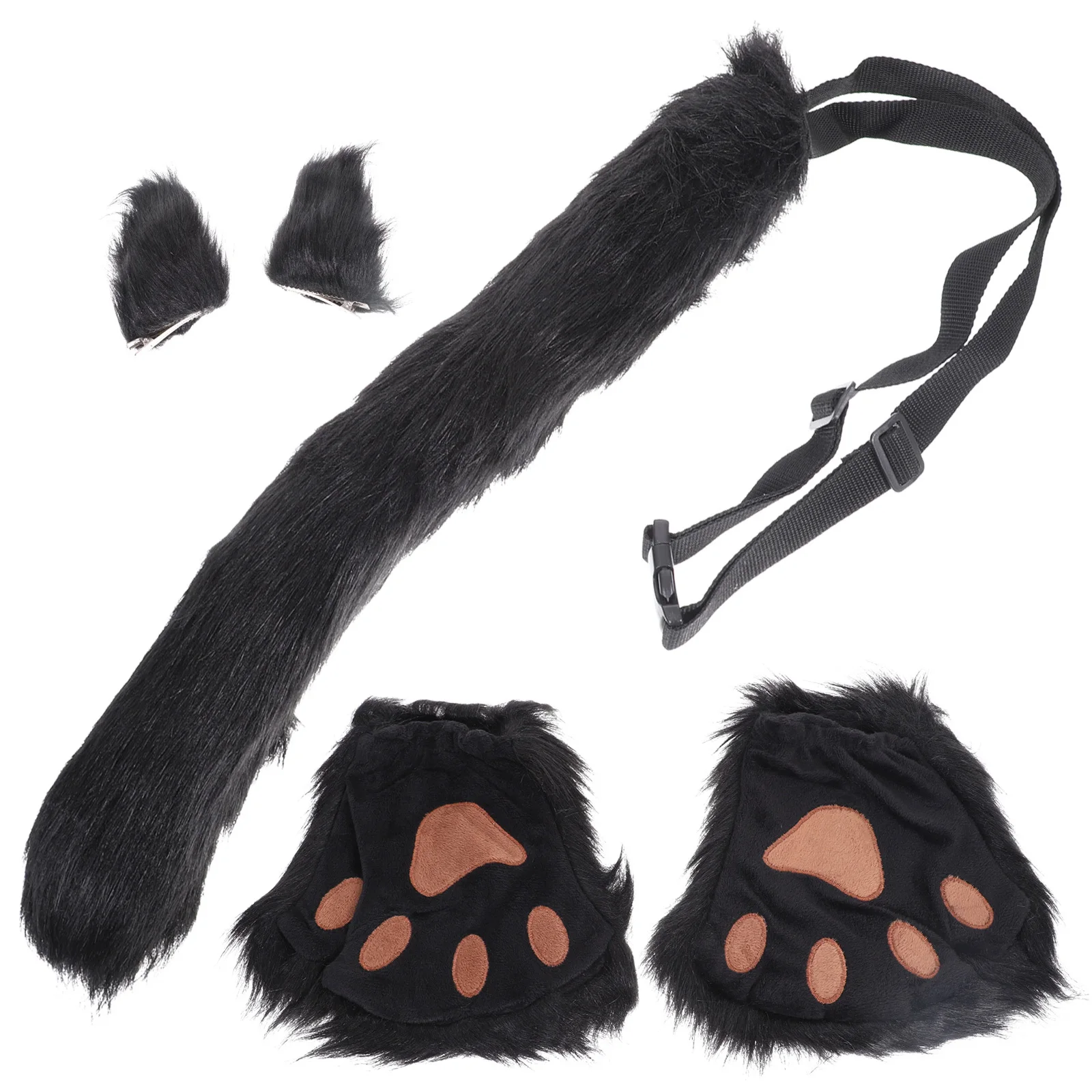 1 مجموعة آذان الحيوان الذيل مجموعة تأثيري حلي اكسسوارات هالوين حزب مهرجان خلع الملابس ديكور قابل للتعديل الكفوف قفازات كيت #3