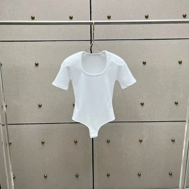 

Women's Padded Shoulder T-Shirt, High-Quality Cotton Top, Camisole, 2026, Spring, Y2K, Ribbed Embroidered Crew Neck Jumpsuit,