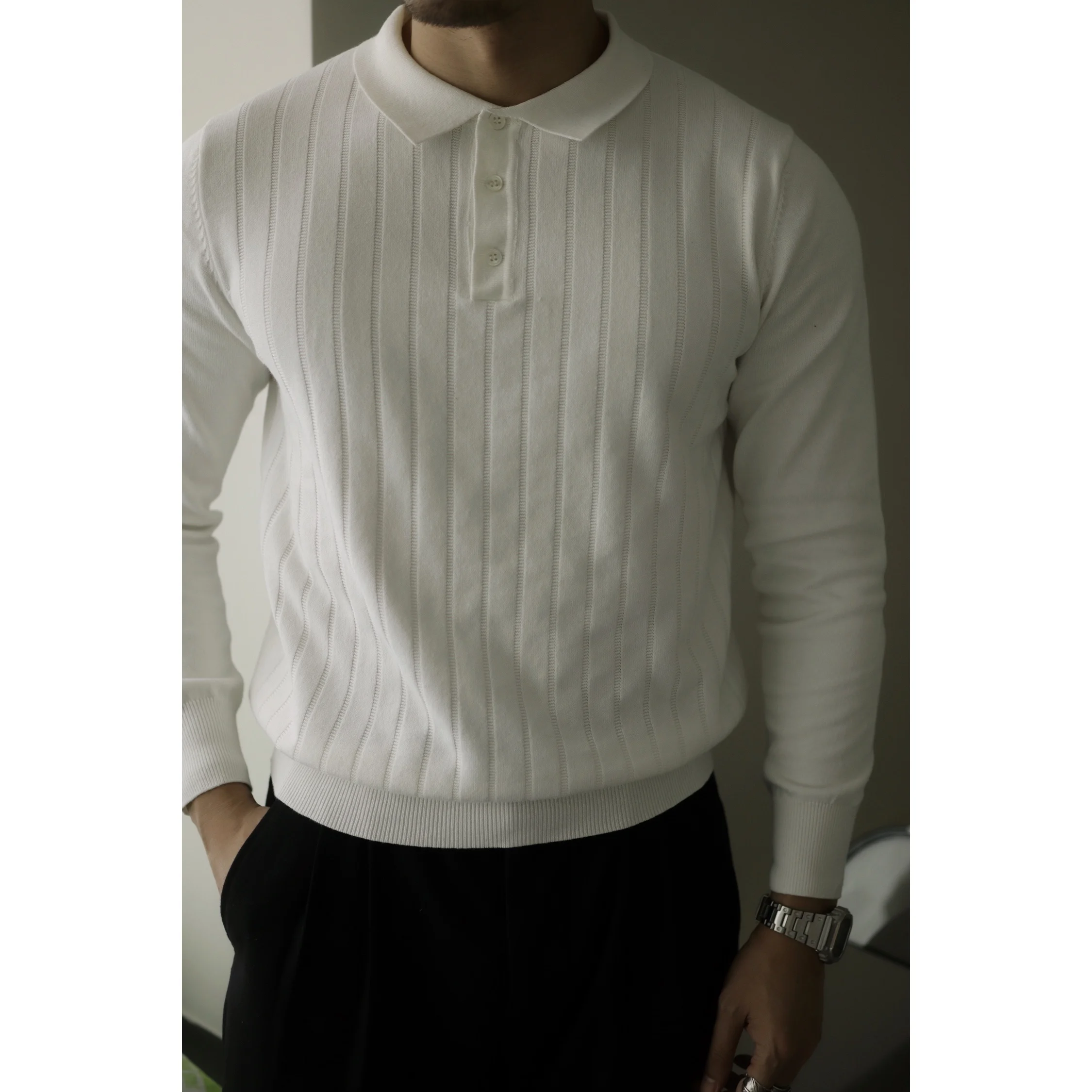 Men\'s Knitted  Polo Shirt Long Sleeves Golf Horse Tennis Spring Autumn Gentlemen Designer Clothing