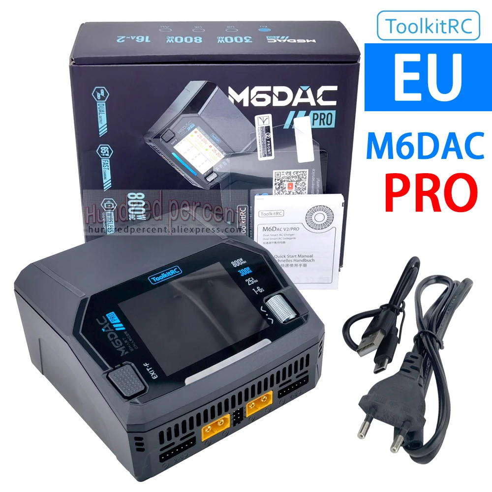 ToolkitRC M6DAC PRO Intelligentes Ladegerät Dual-Channel AC 200W DC 800W 16A Lithium-Akku 1S 2S 3S 4S 5S 6S LiHV Lipo PD65W