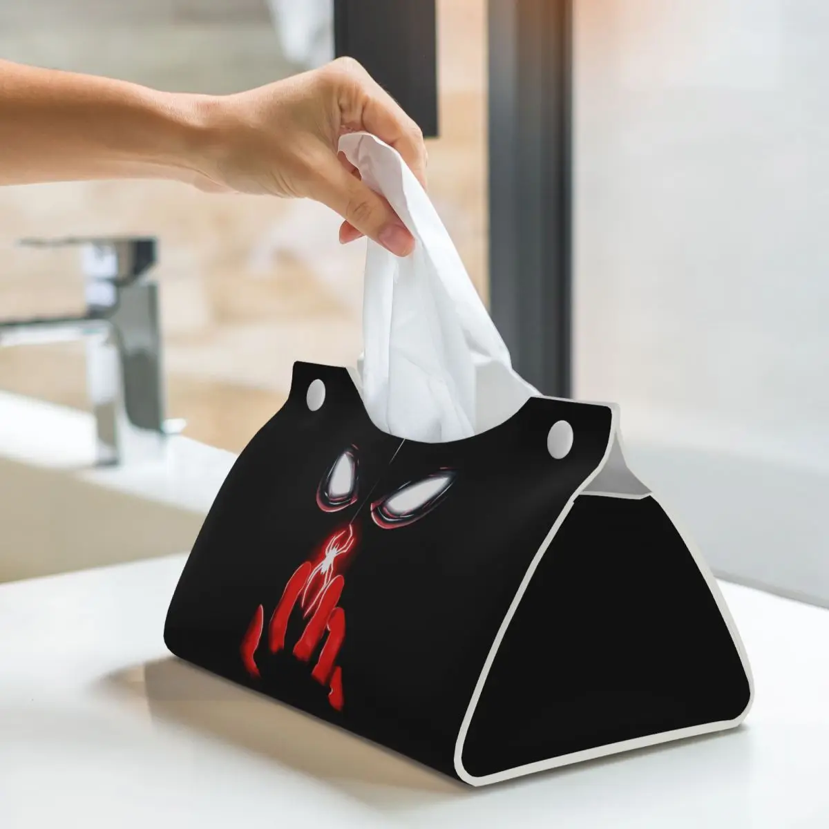 Custom Spider Man Tissue Box Cover PU Leather Rectangular Cartoons Facial Tissues Holder for Car