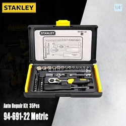 Stanley 94-691-22 35Pcs 6.3mm(1/4 Inch) Professional Car Repair Wrench Set Include Ratchet Wrench Handle Sockets Extension Rod