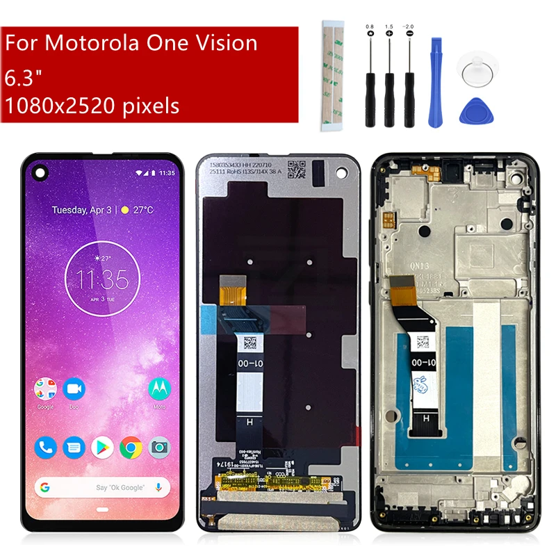 For Motorola Moto One Vision LCD Display Touch Screen Digitizer Assembly With Frame XT1970-1 XT1970-2 Display Replacement Parts