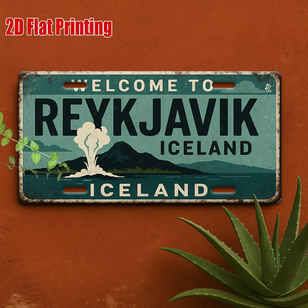 Reykjavik Island Metallschild 2D Flachdruck Aluminium Wandkunst Nordische Heimdekoration Outdoor Reisegeschenk