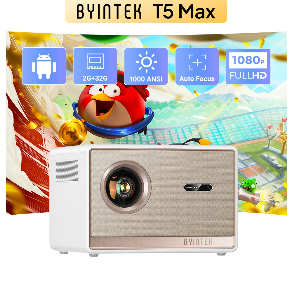 BYINTEK T5 Max 1080P Проектор 4K Full HD Высокая яркость 1000ANSI Android WiFi 6 Автофокус Проектор для домашнего кинотеатра для фильмов