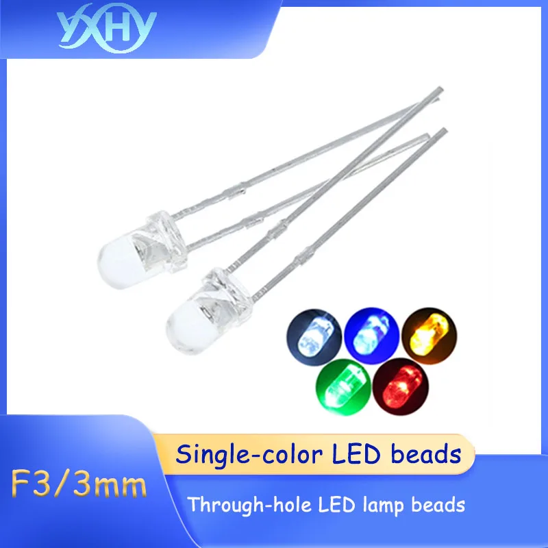 100 Uds. Cuentas de lámpara LED de montaje en superficie con cabeza redonda sin bordes de 3mm, cuentas de luz rojas, amarillas, verdes, azules y blancas y verdes