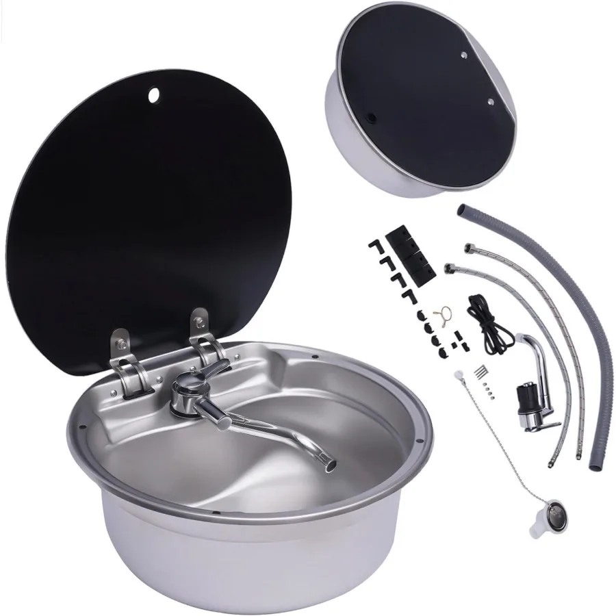 

Небольшая вставная кухонная мойка из нержавеющей стали с одной чашей со складным краном и крышкой для рабочей станции, лодки, кемпера V