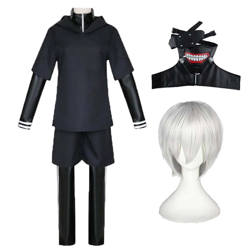 

Мужской аниме Токийский гуль Cos Kaneki Ken Eater Battle Suit Черный полный комплект с маской