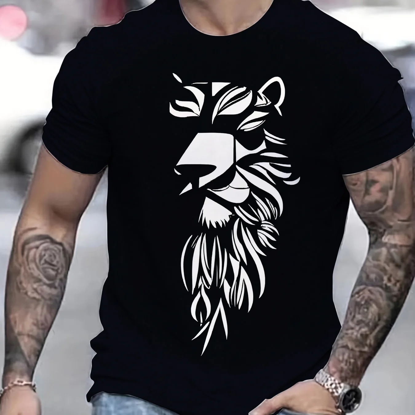 

Simple Casual Men's Crew-Neck Short-Sleeved T-Shirt Large Size Lightweight Breathable Fitness T-Shirts Fashion Print Tops Tee