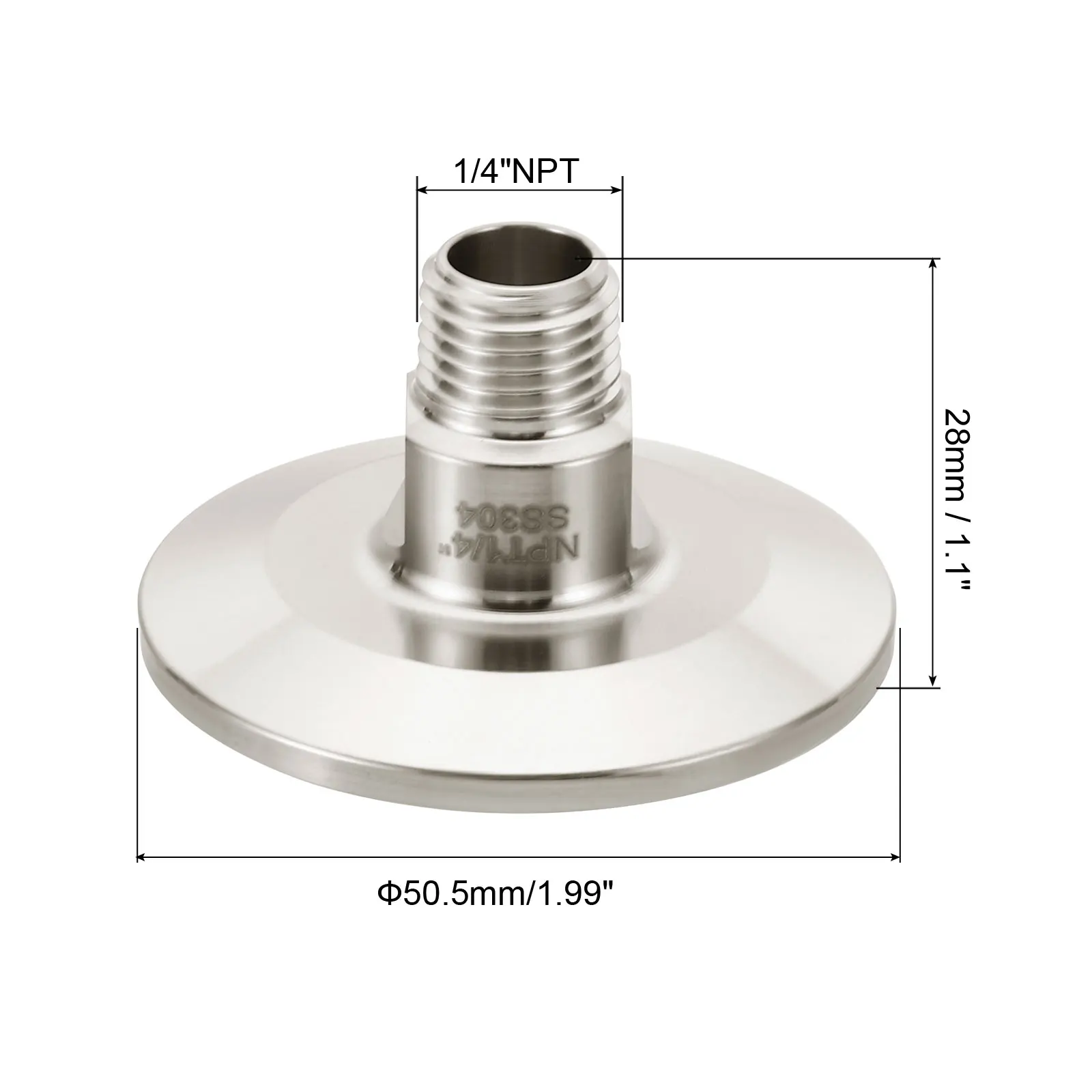 1Pcs 1.5/2 Inch TC Tri Clamps Adaptors Tri-Clover Fittings to NPT Male Thread Adaptors 304 Stainless Steel Ferrule 50.5mm 64mm
