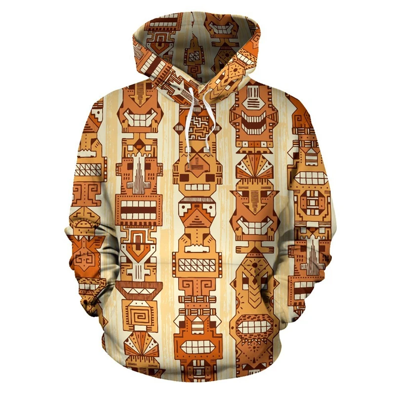 Polynesian Tiki Statue Men's Hoodie Funny Wood Carving Long Sleeve Sweatshirt Hawaii Coconut Tree Casual Fashion Hoodies Coat