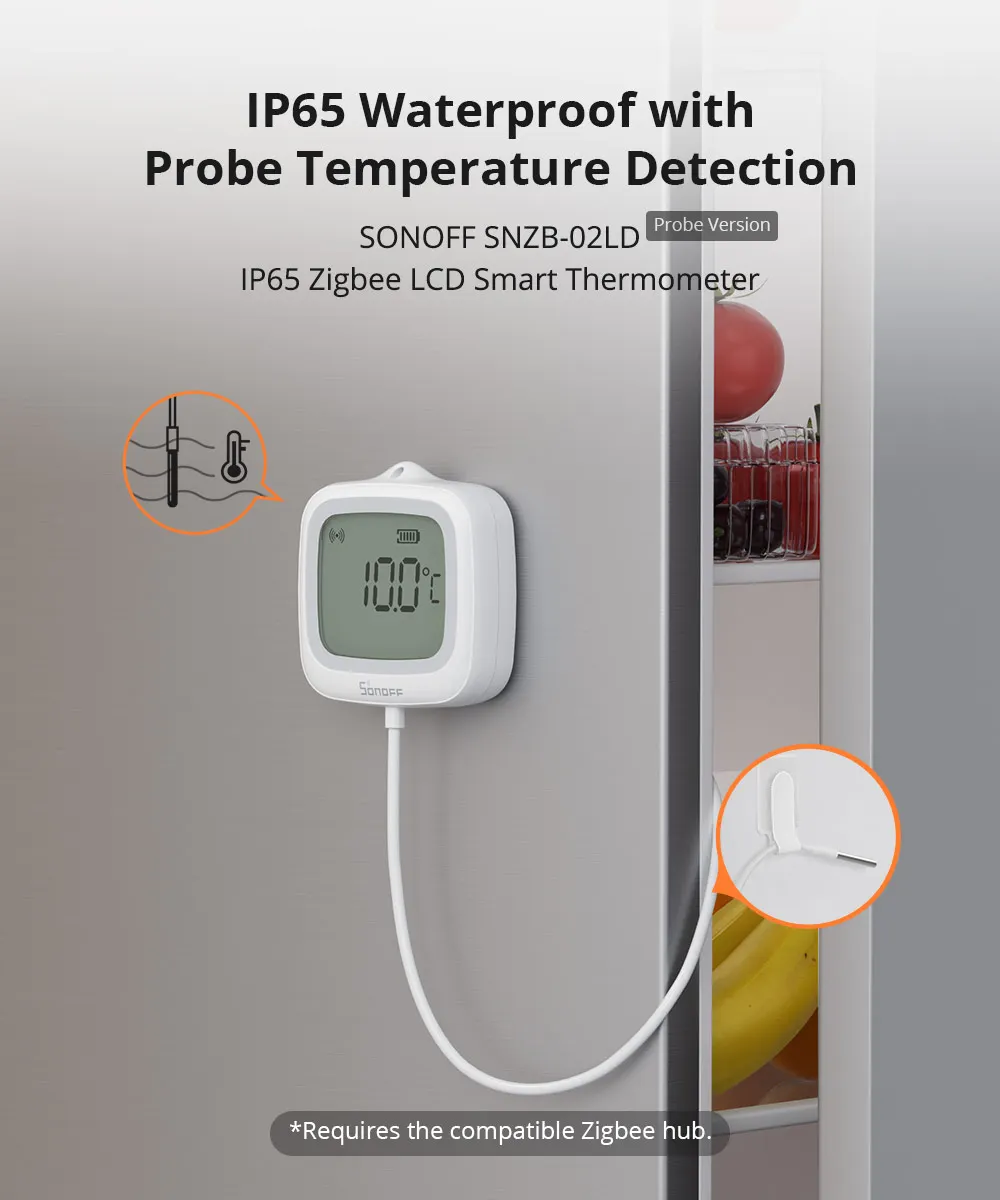 SONOFF SNZB-02LD Zigbee Smart Thermometer With Probe IP65 Waterproof Smart Zigbee Temperature Sensor For water tanks, Aquariums