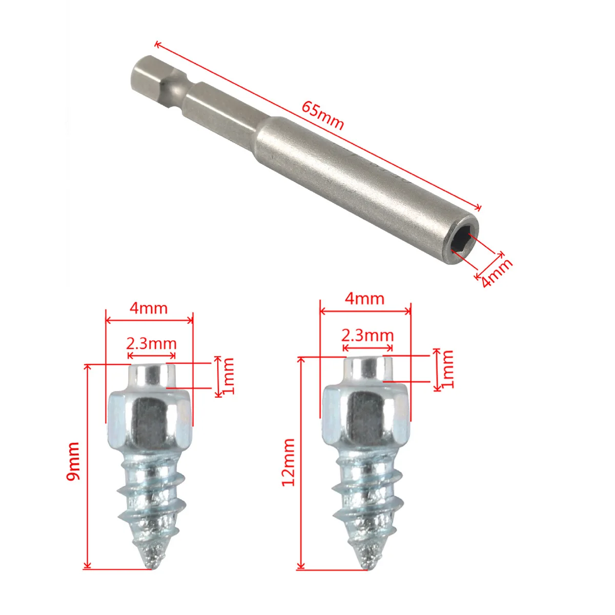 タイヤ滑り止めネジ、ホイールスノースタッド、滑り止めシュースパイク、車、オートバイ、自転車の冬の緊急事態、500個、12mm、9mm