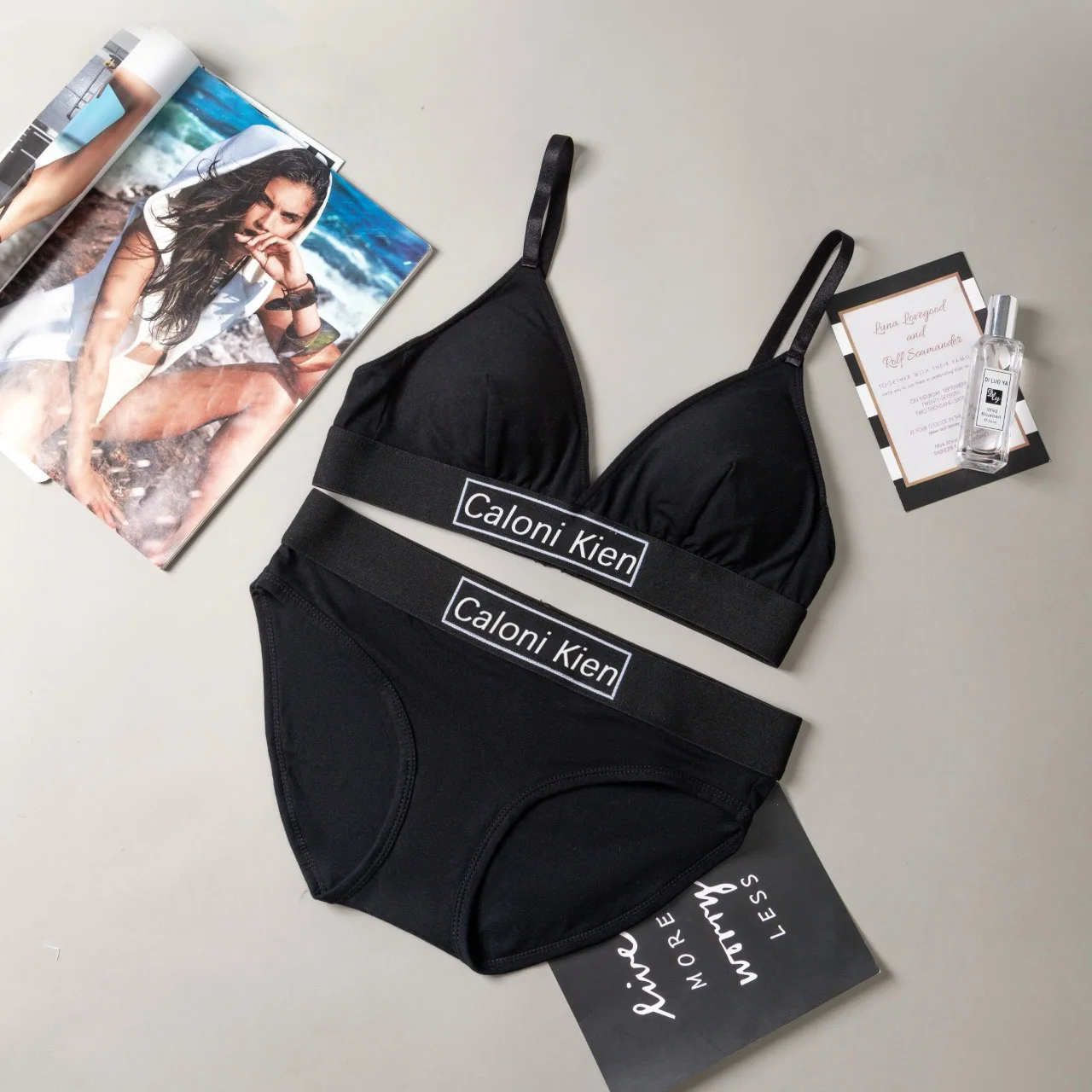 caloni-kien-women's-bra-and-panties-set-wirel-sports-gathered-underwear-fixed-strap-cotton-cup-e-brief-v-ne-summer