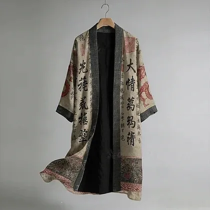 Kimono Cardigan Men Plus Size 5XL Men's Japanese Long Samurai Costume Kimono Print Halloween Shirt Yukata Outer Cover