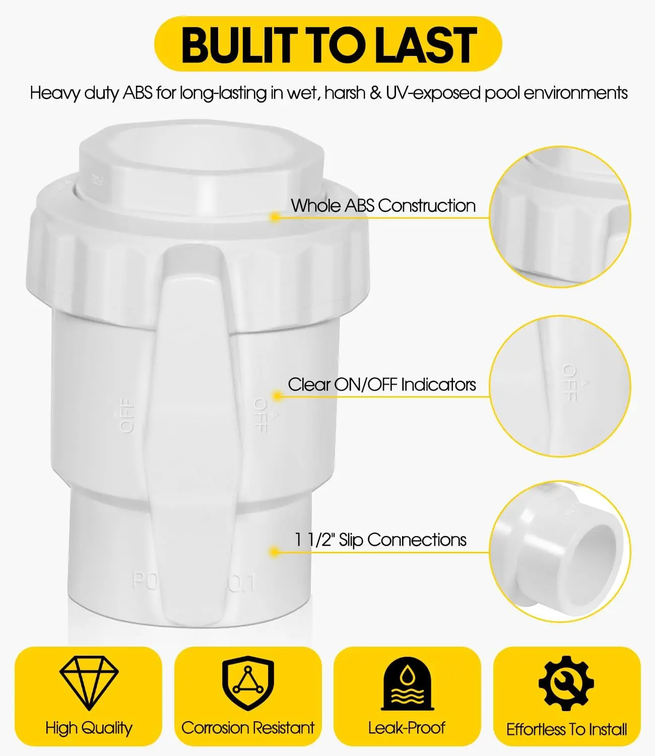 

Replacement for SP0722S Trimline 2-Way Ball Valve, 1 1/2" SLIP ABS Pool Valve SKT Pipe PVC Valve - Max.50 psi Pressure Rating