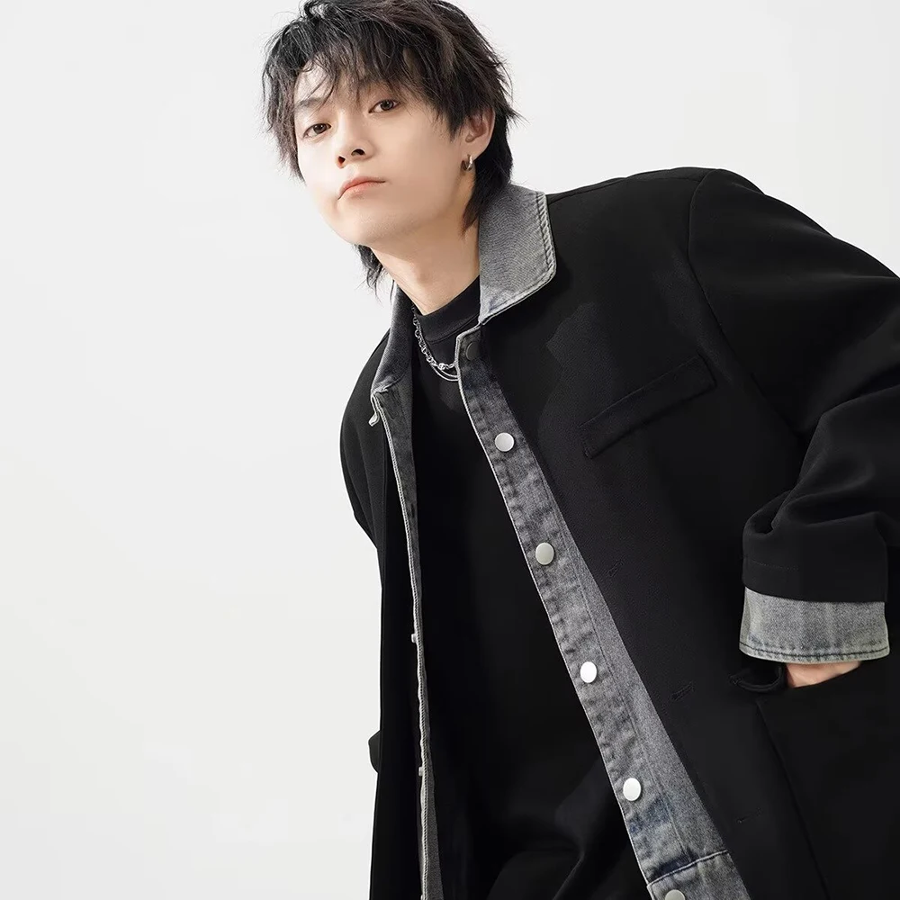 

Washed, aged and retro faux two-piece jacket for men, Spring 2025 new design, loose and casual jacket, patchwork top jacket