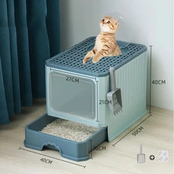 Cat Litter Box Foldable Enclosed Kitten Toilet Top Sturdy Front Entry Large Space Cat Litter Tray Box with Scoop anti-splash