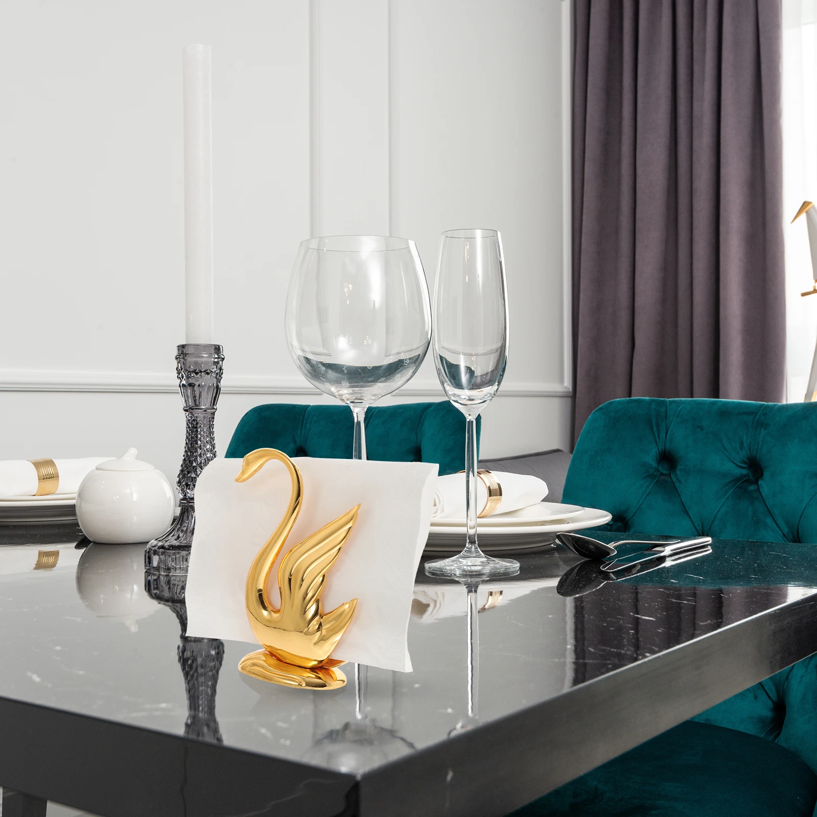 

Metal Napkin Holder Zinc Alloy Swan Shape Smooth Edge Bathroom Dinner Golden Storage Rack Paper Napkins Family Hotel