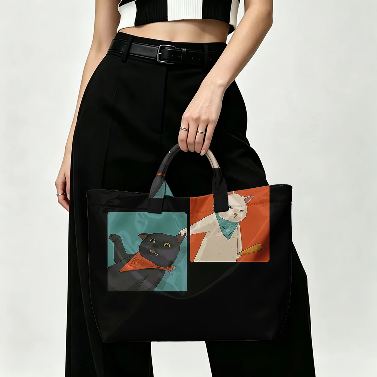 Black and white cat PVC Tote Bag Waterproof Transparent Jelly Bag Beach Bag Tote Pouch Bow Handbags Storage Bag