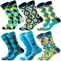 Chaussettes colorées en coton pour hommes, chaussettes à tube moyen, latex géométrique, affaires de qualité, dernière conception, automne, 2024
