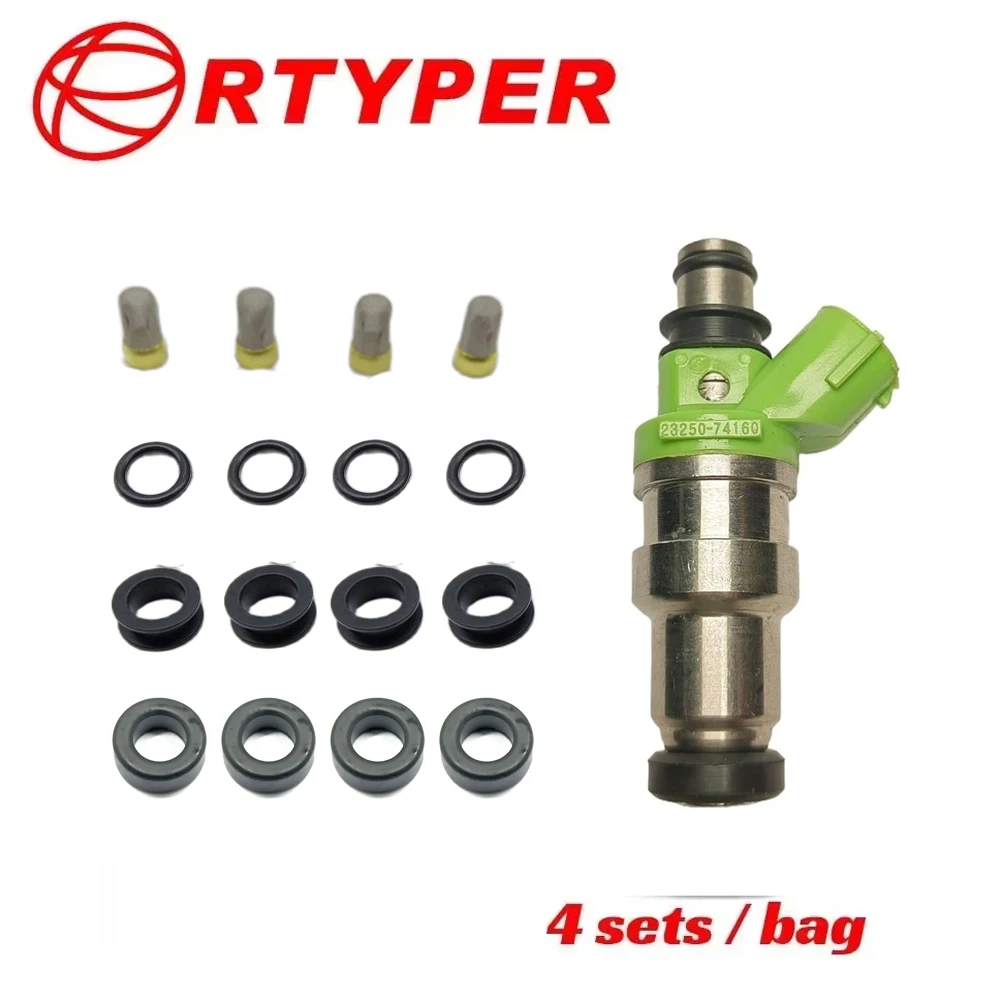 4 juegos de kits de reparación de inyector de combustible Picese filtro de sello Oring para Toyota RAV4 SXA1 3SGE 23250-74160 23250-74160 23209074160