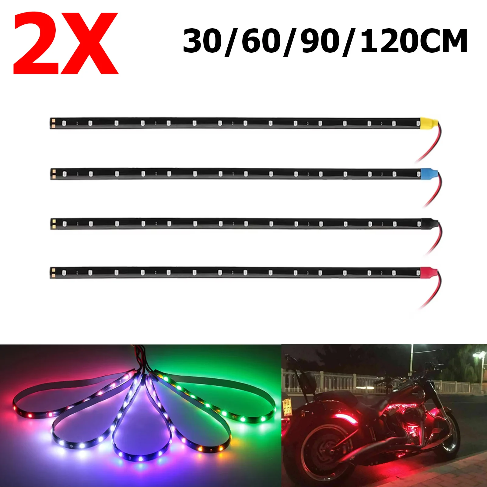 2PCS 30/60/90/120cm Bendable LED Strip Neon Fog Outdoor Lights DRL Lighting For Car 12V Atmosphere Motorcycle Flexible Light