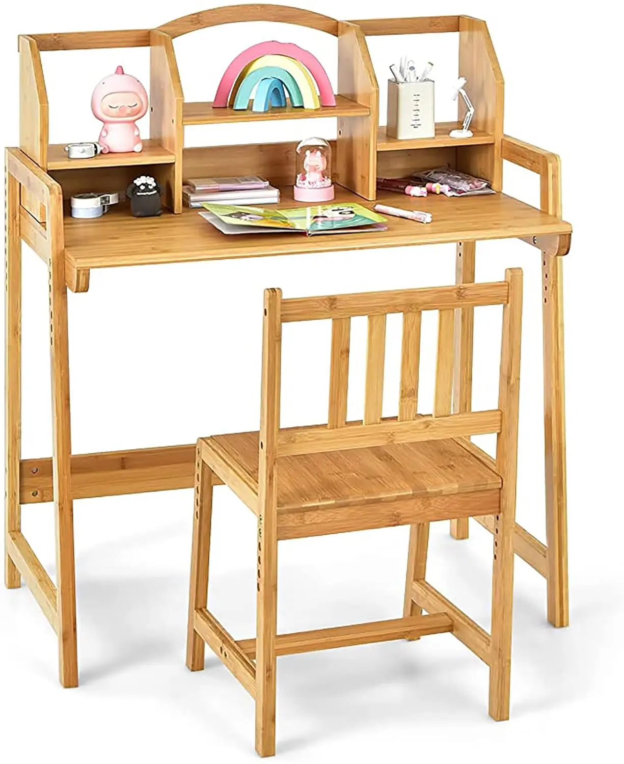 

Bamboo Height Adjustable Kids Desk and Chair Set, Children Desk, Study Table and Chair Set (Nature -01)