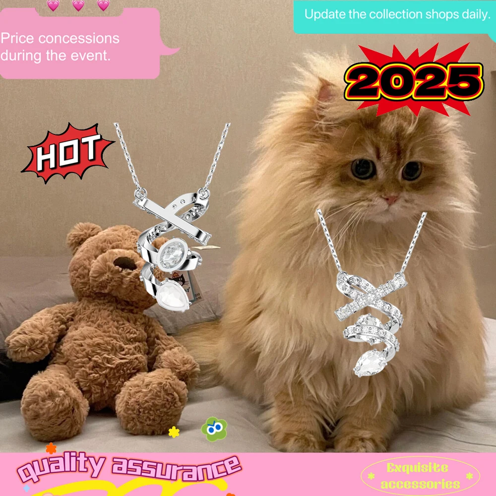 

2025 Hot Selling Silver Diamond Set Spiral Design High Quality Necklace Cat Accessories Birthday Gift