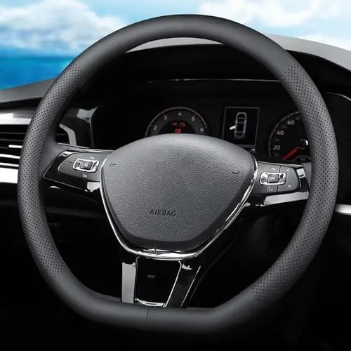 

D-Shaped Leather Steering Wheel Cover for VW Atlas, Tiguan, ID.4, Golf, Jetta, Passat - Black 2025