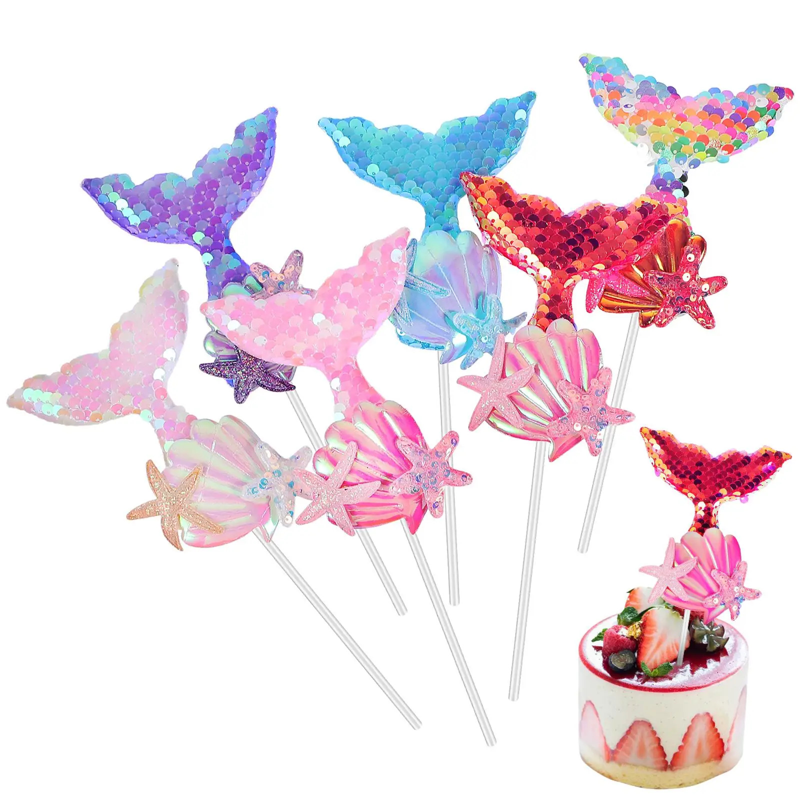 

6pcs Ocean Sequins Cake Decorations Marine Accessories Tail Picks Under Sea Party Favors Birthday Celebrations Safe Cloth