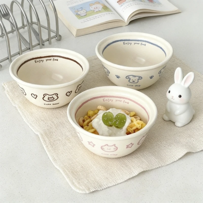 

New High Value Cream Style Ceramic Bowl Lovely Yogurt Bowls Small Household Bowls for Oatmeal Breakfast Ice Cream Dessert Bowls