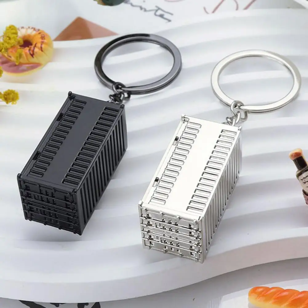 Container Shaped Keychain Decorative Metal Keychain Container Shaped Metal Keychain Pendant Logistics Foreign Trade Key Ring