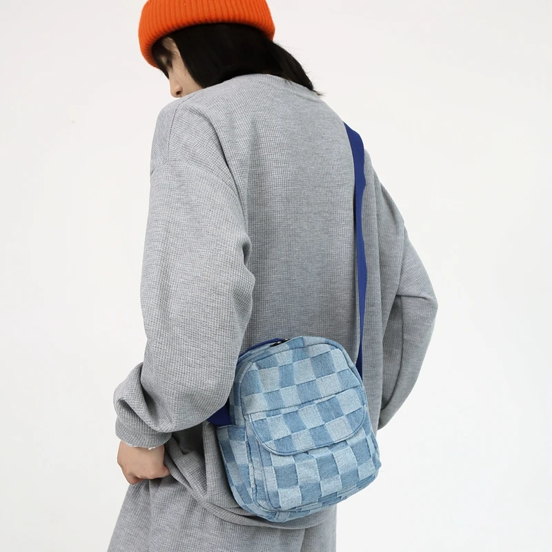 Mini Canvas Women's Bag Female Denim Handbags Zipper Jeans Shoulder Cross Bag Plaid Eco Bag Korean Messenger Bag Y2K Satchel Sac