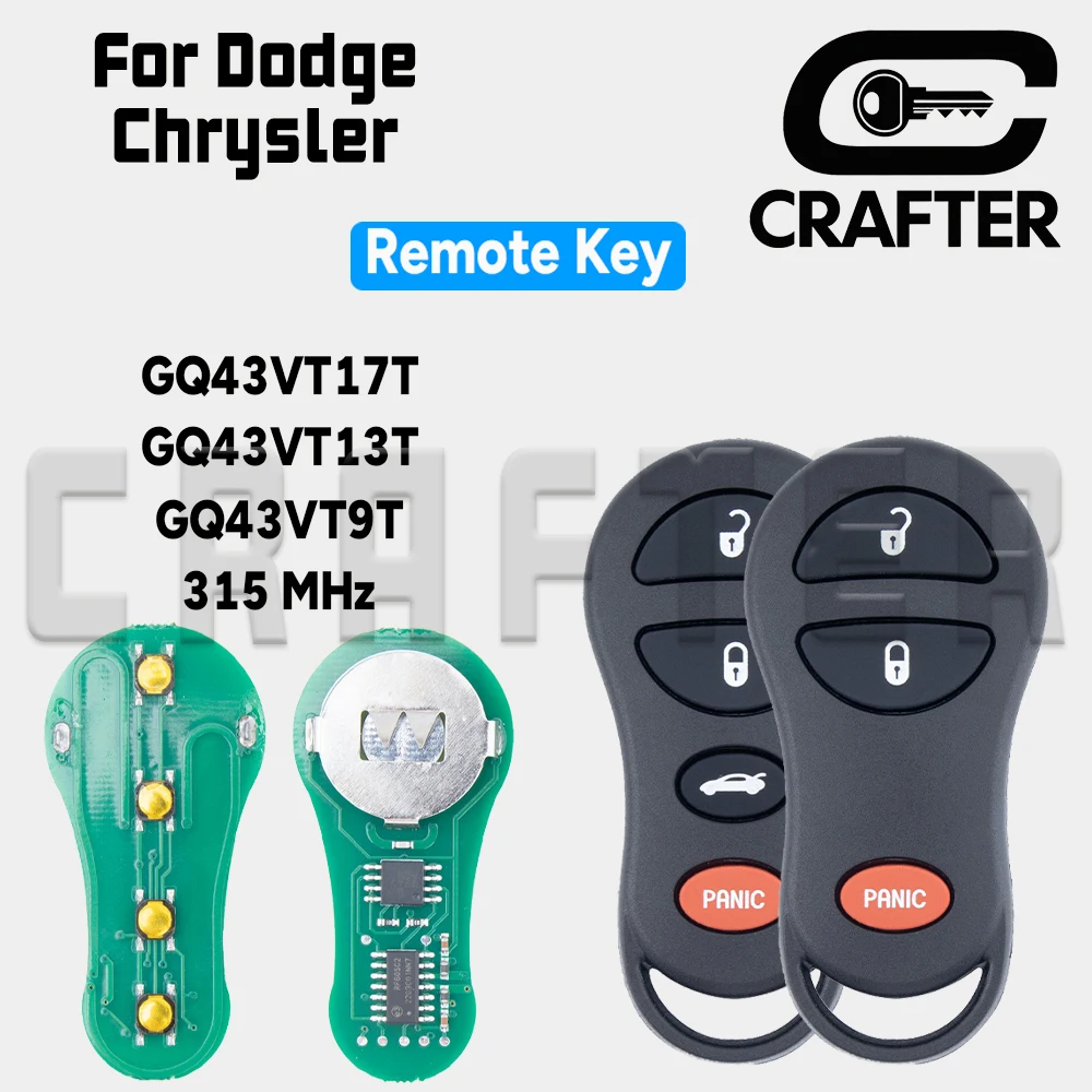 

Key Crafters GQ43VT17T GQ43VT13T 315MHz Remote Control Key GQ43VT9T For Chrysler Concorde 300 Dodge Interpid
